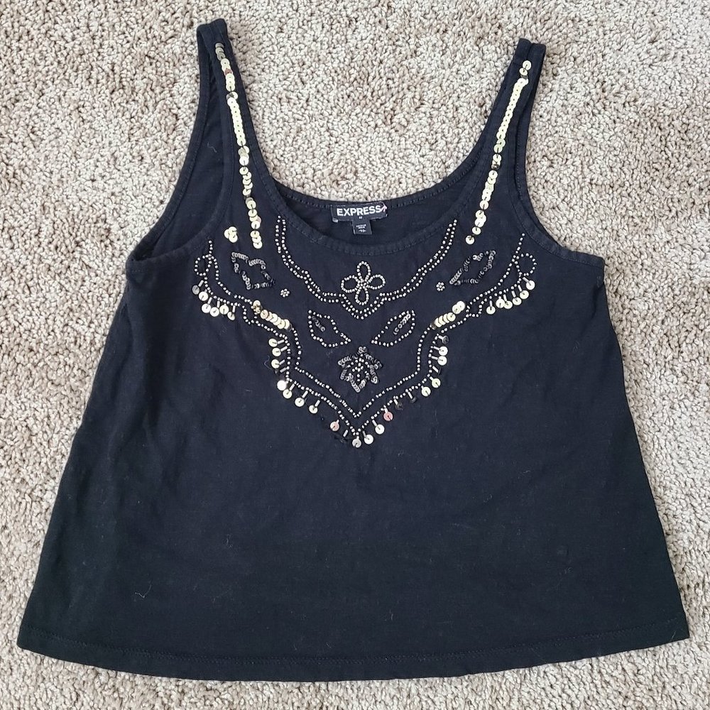 Black Gold Sequin Beaded Tank